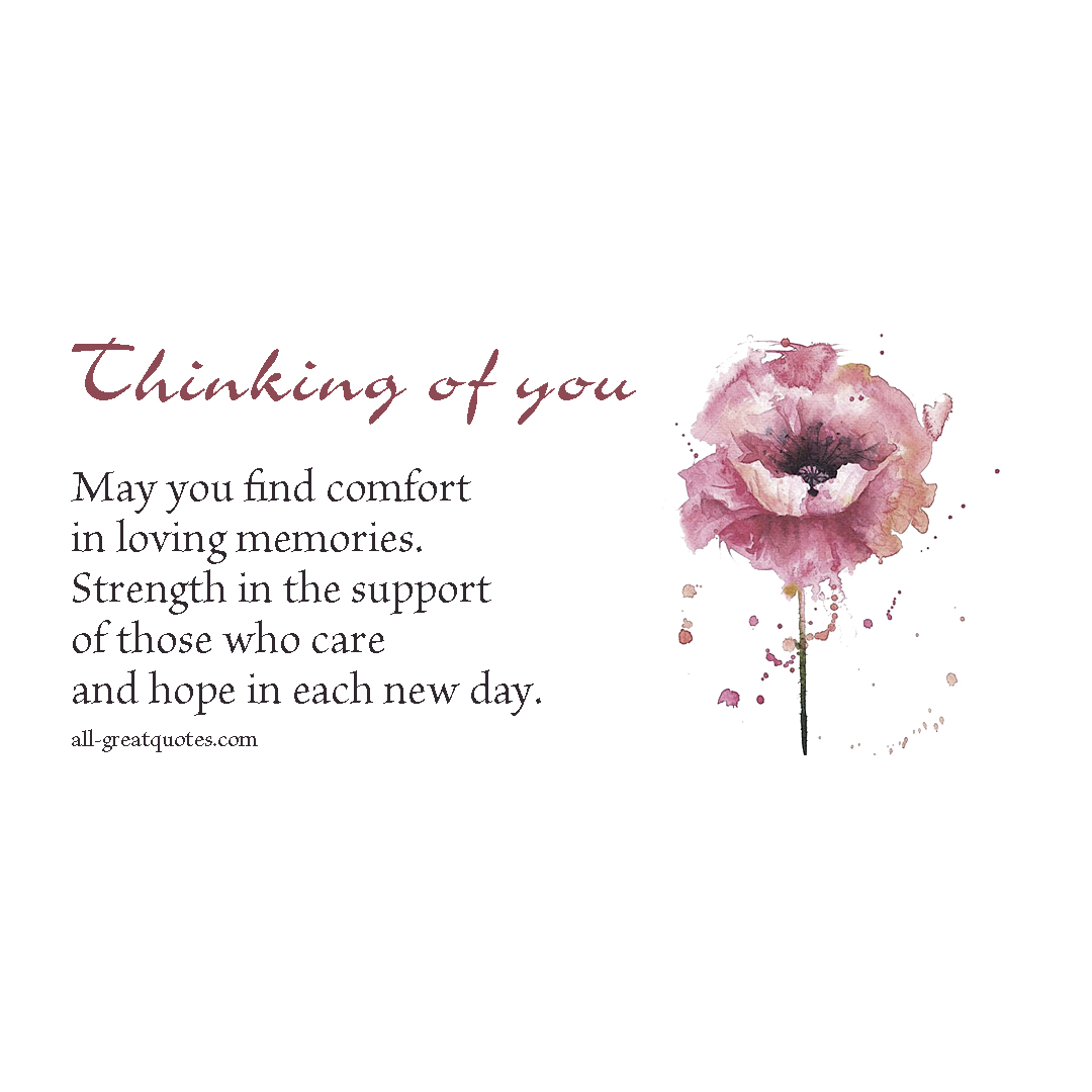 Sympathy card quote saying thinking of you with flower.